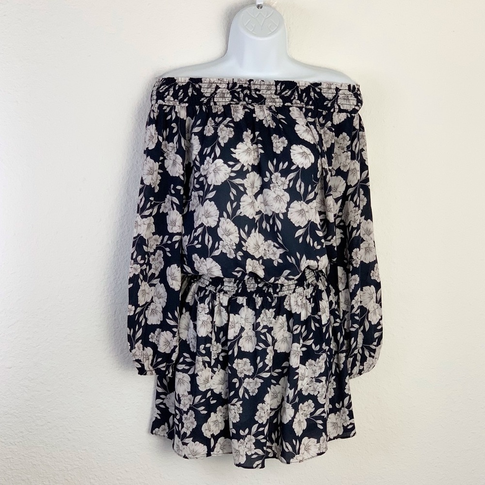 Intermix Navy & White Floral Off-The-Shoulder Dress Sz S